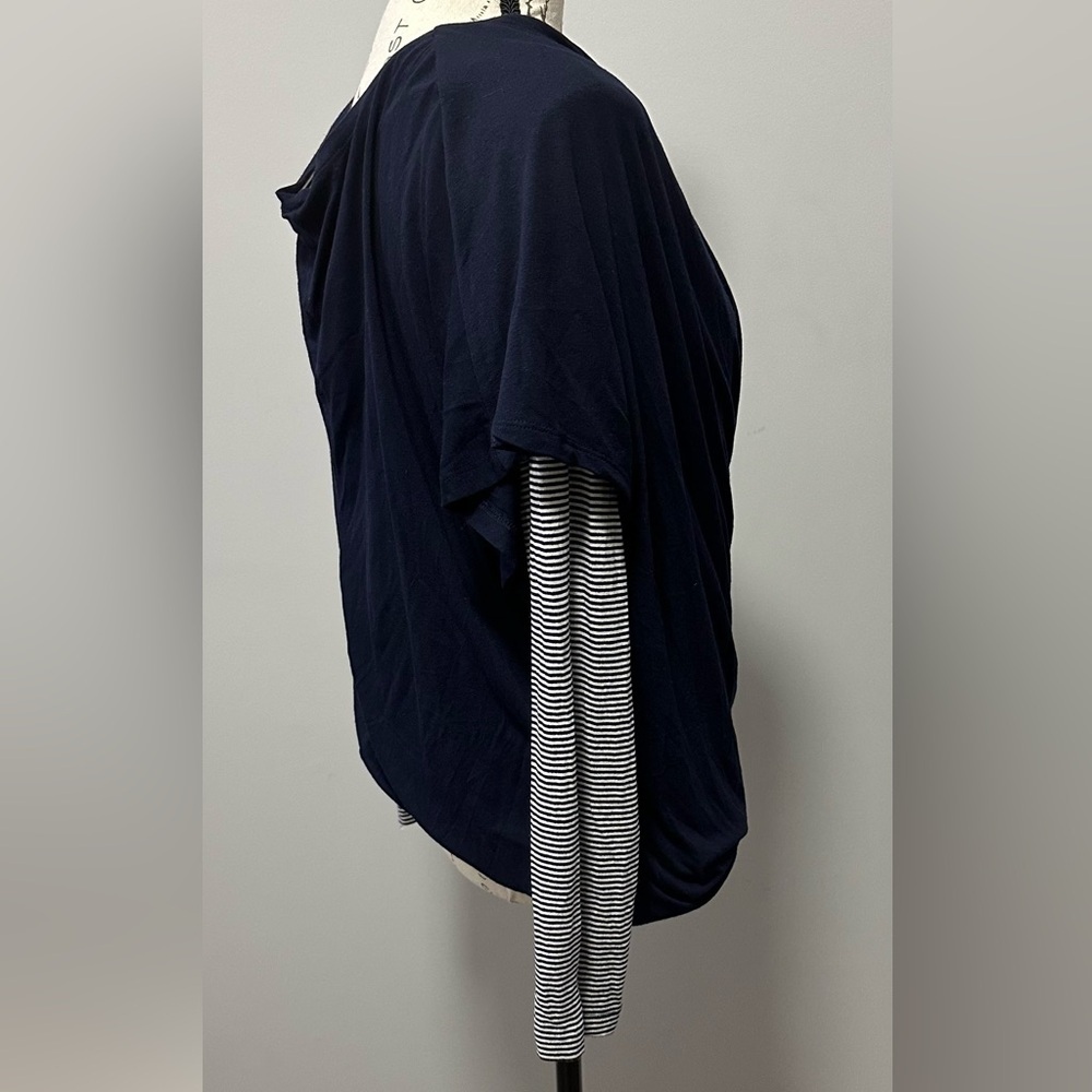 Chico’s Unique Layered Top - Navy Solid/Stripe Knit 🌟 - Picture 3 of 7
